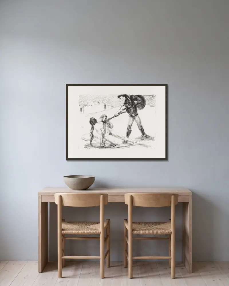 Hektors Tod von Max Slevogt gerahmt an einer Wand