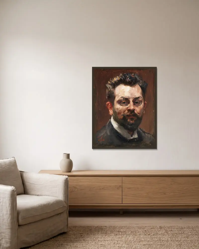 Selbstporträt von Max Slevogt gerahmt an einer Wand