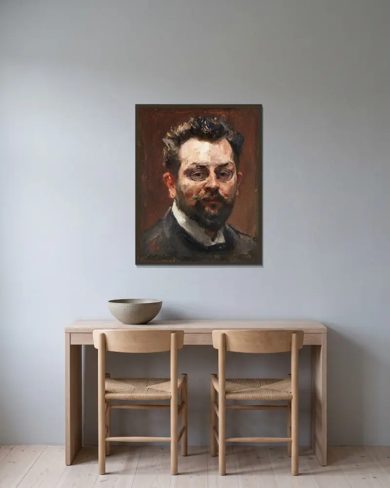 Selbstporträt von Max Slevogt gerahmt an einer Wand