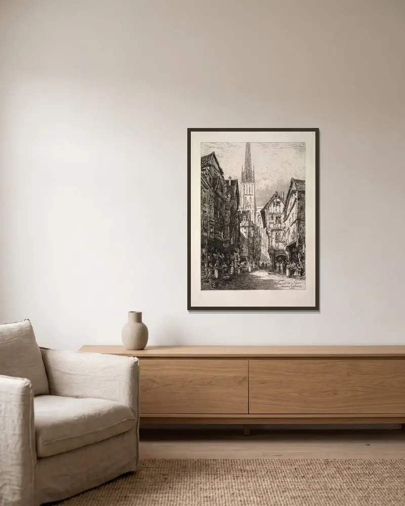 Eine Straße in Rouen von Maxime Lalanne gerahmt an einer Wand