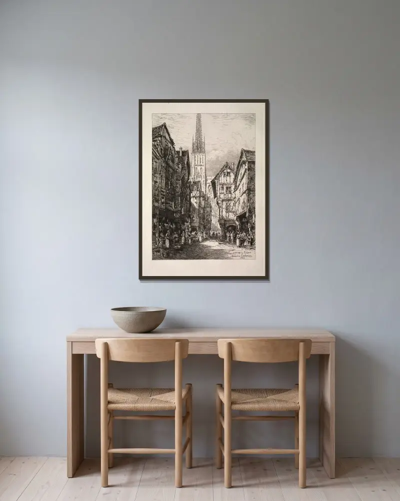 Eine Straße in Rouen von Maxime Lalanne gerahmt an einer Wand