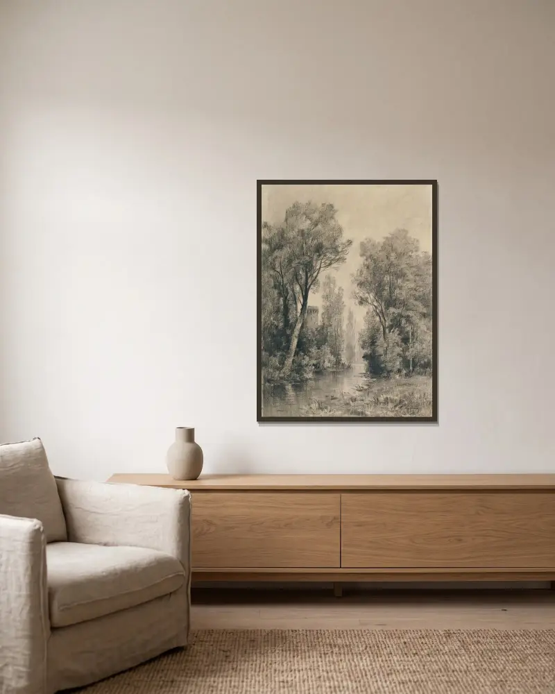 Schloss am Fluss von Maxime Lalanne gerahmt an einer Wand