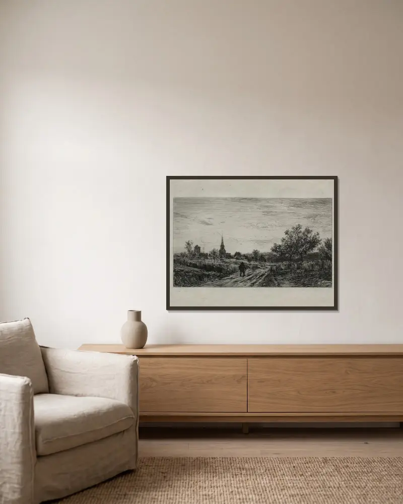 Landschaft, Abend (Heimkehr) von Maxime Lalanne gerahmt an einer Wand