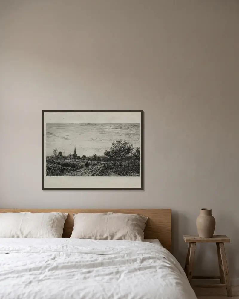 Landschaft, Abend (Heimkehr) von Maxime Lalanne gerahmt an einer Wand