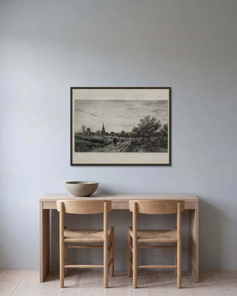 Landschaft, Abend (Heimkehr) von Maxime Lalanne gerahmt an einer Wand