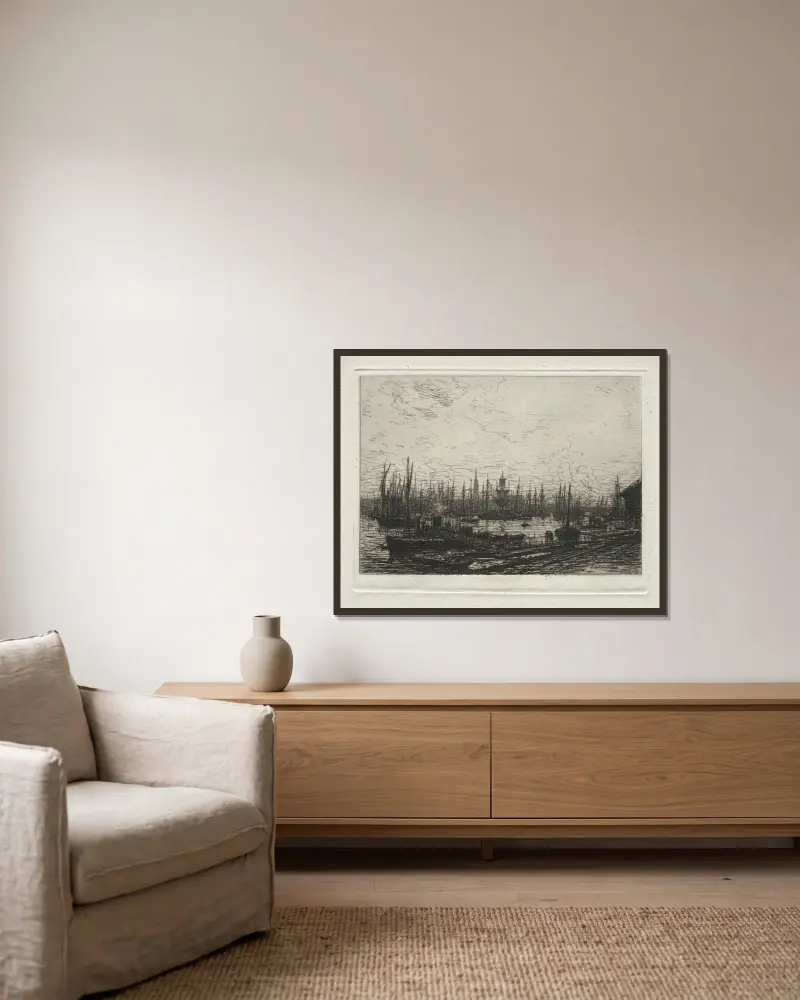 Hafen von Bordeaux von Maxime Lalanne gerahmt an einer Wand