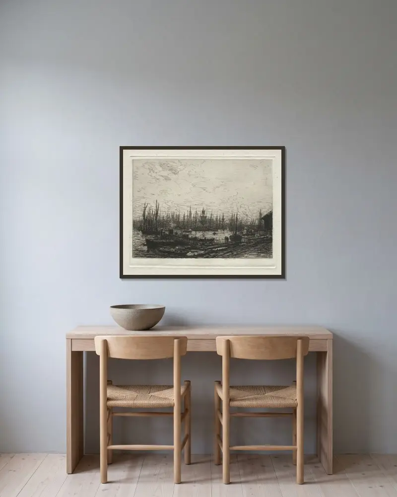 Hafen von Bordeaux von Maxime Lalanne gerahmt an einer Wand