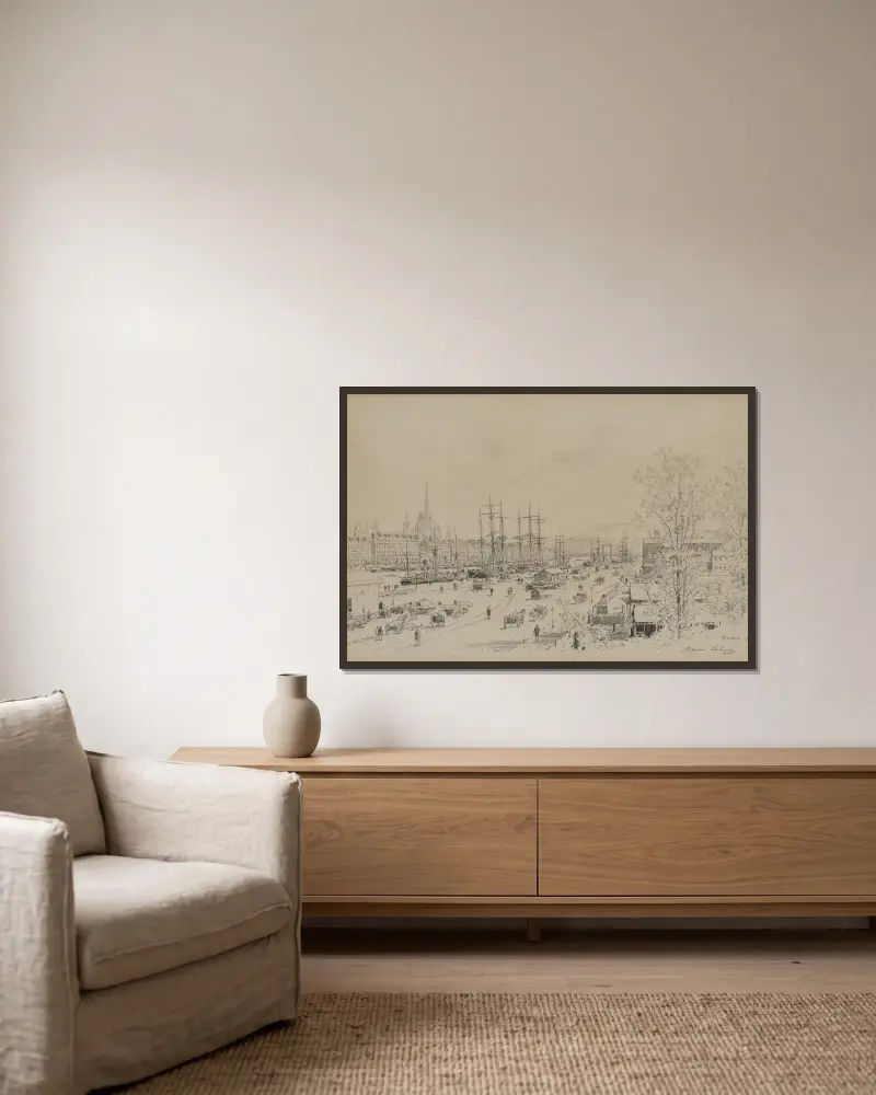 Port of Rouen av Maxime Lalanne inramad på en vägg