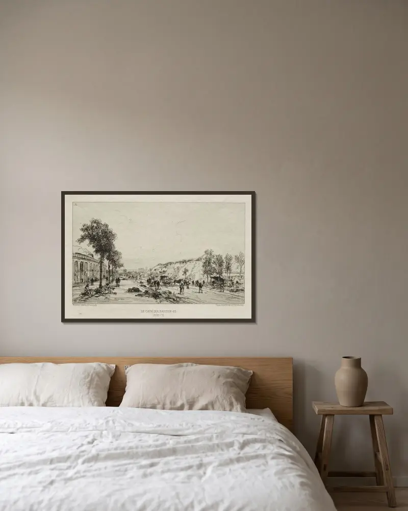 Künstlerische Erinnerungen an die Belagerung von Paris; Le Cavalie (Bastion 63) von Maxime Lalanne gerahmt an einer Wand