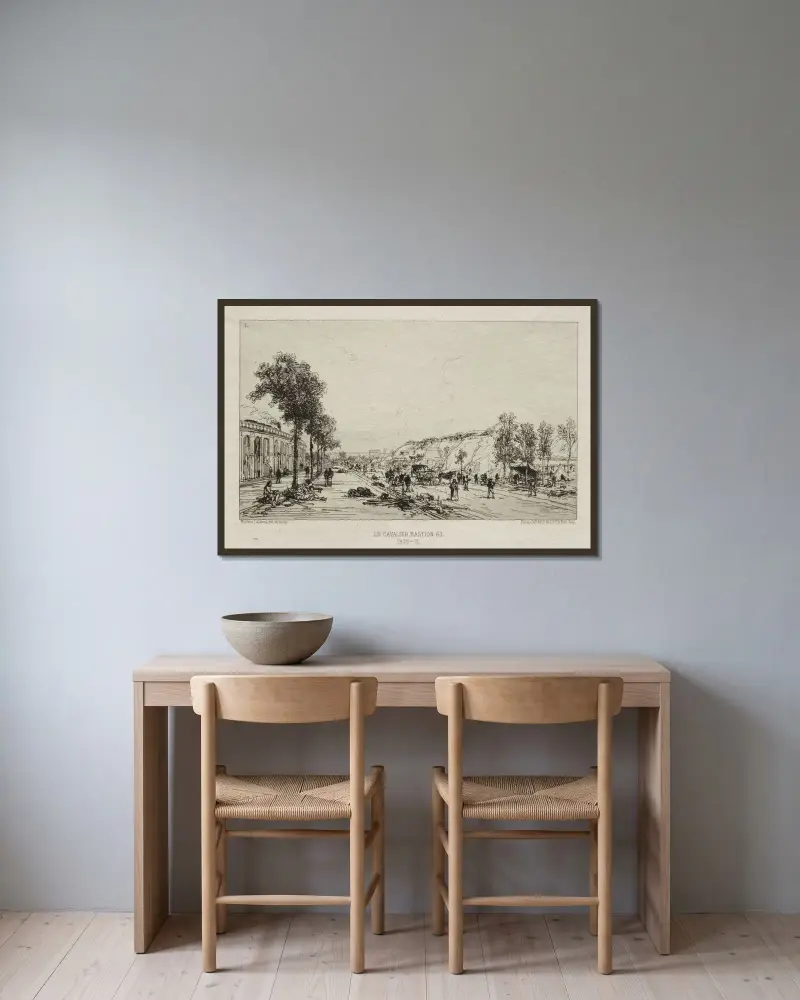 Künstlerische Erinnerungen an die Belagerung von Paris; Le Cavalie (Bastion 63) von Maxime Lalanne gerahmt an einer Wand