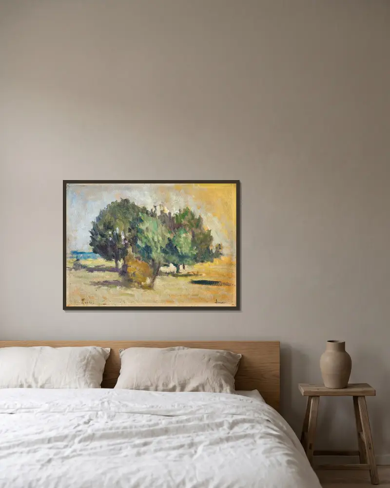 Träd i ett landskap av Maximilien Luce inramad på en vägg