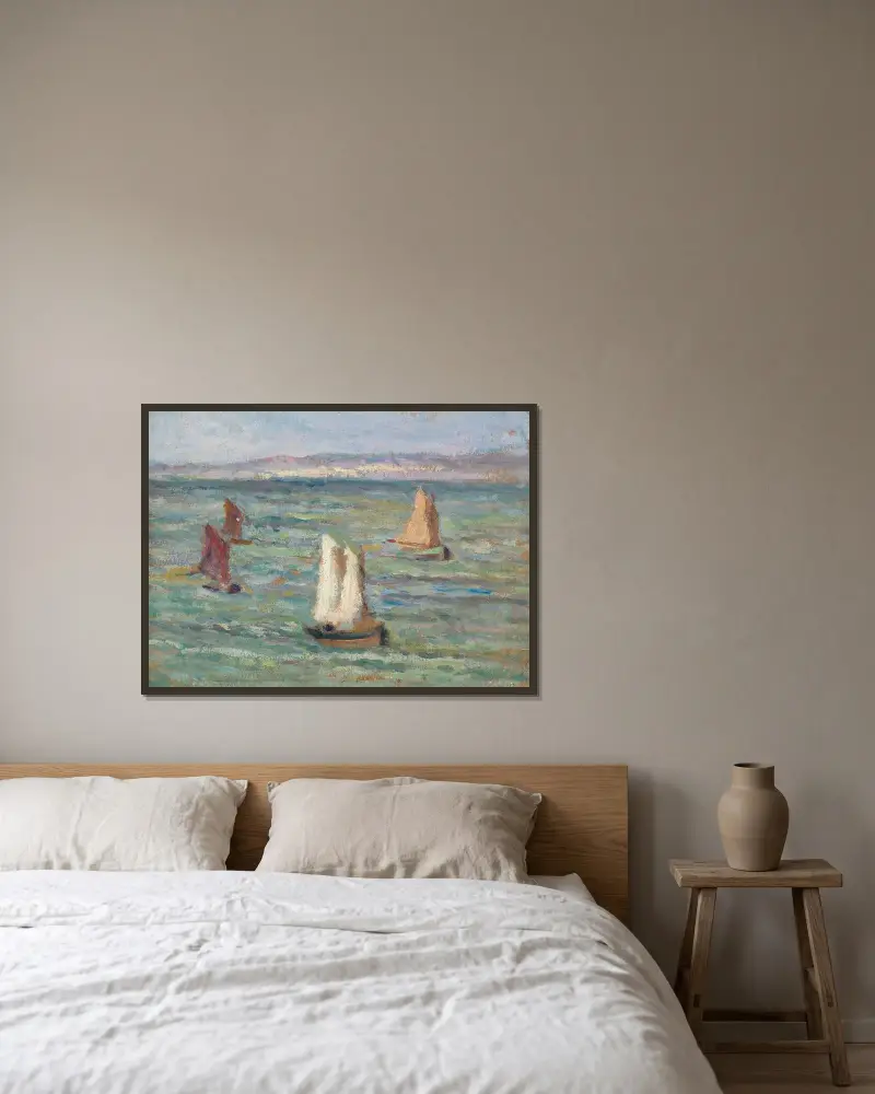 Łodzie w okolicach Honfleur, Maximilien Luce w ramie na ścianie