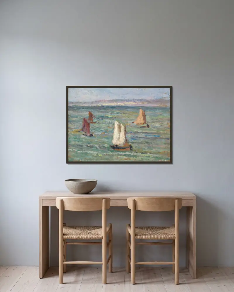 Łodzie w okolicach Honfleur, Maximilien Luce w ramie na ścianie