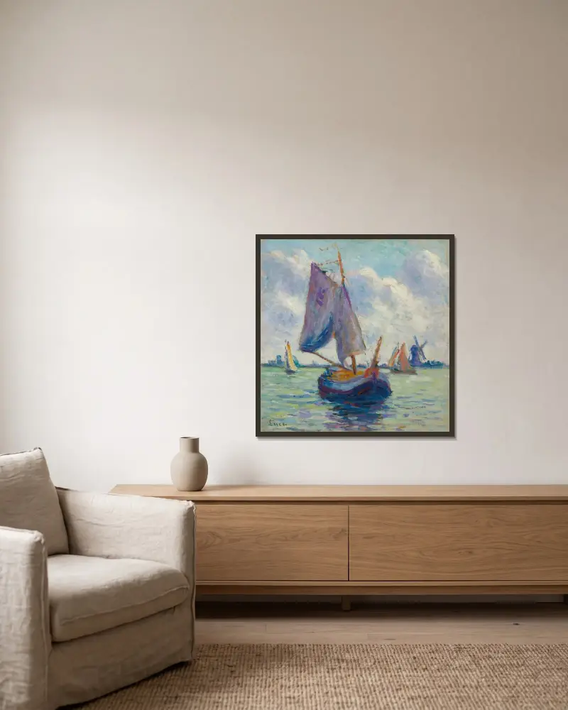Holländische Boote von Maximilien Luce gerahmt an einer Wand