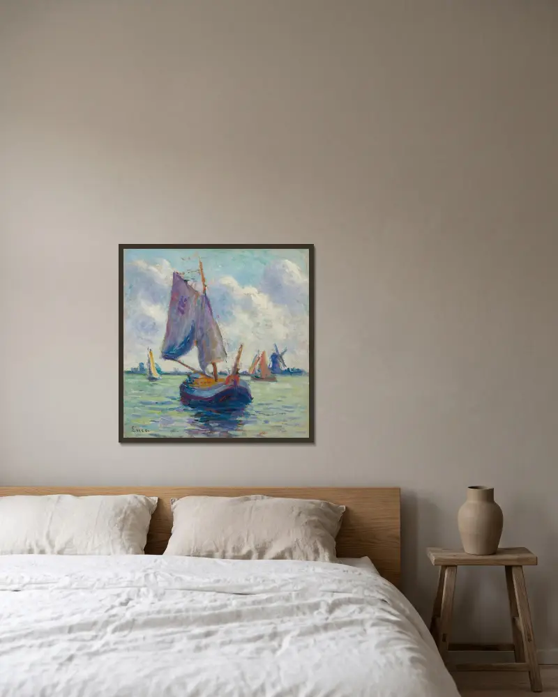Holländische Boote von Maximilien Luce gerahmt an einer Wand