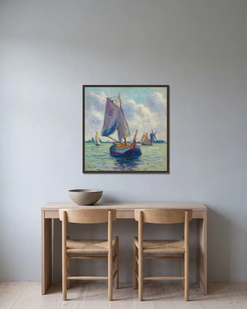 Holländische Boote von Maximilien Luce gerahmt an einer Wand