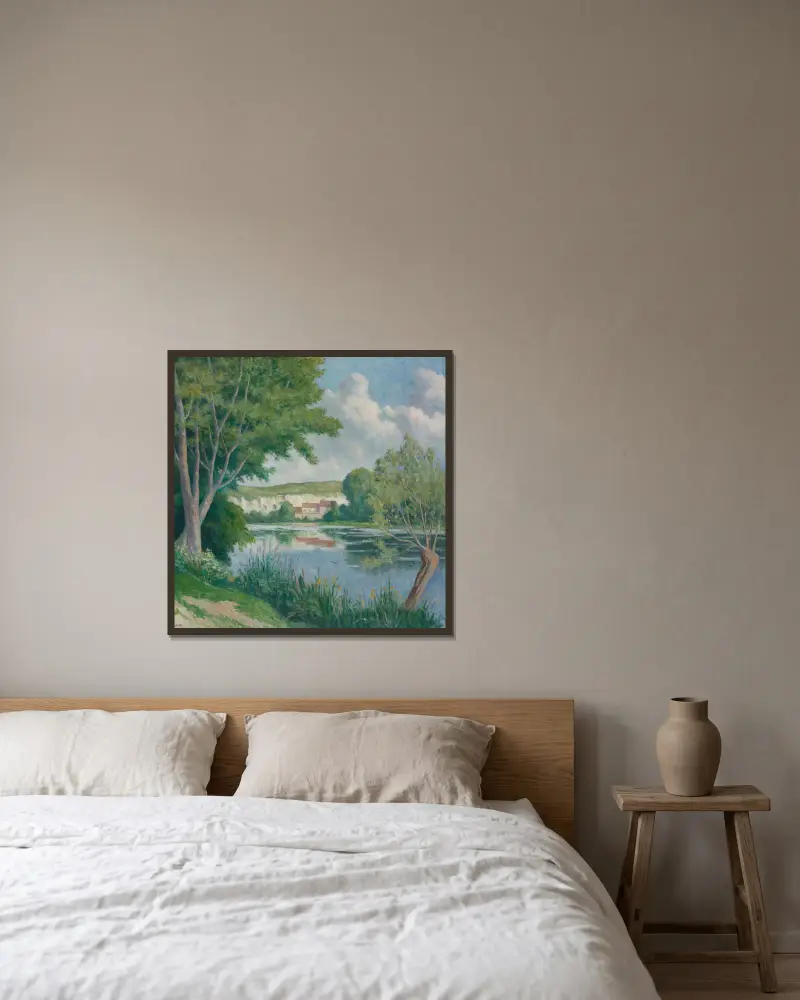 Am Ufer der Seine von Maximilien Luce gerahmt an einer Wand
