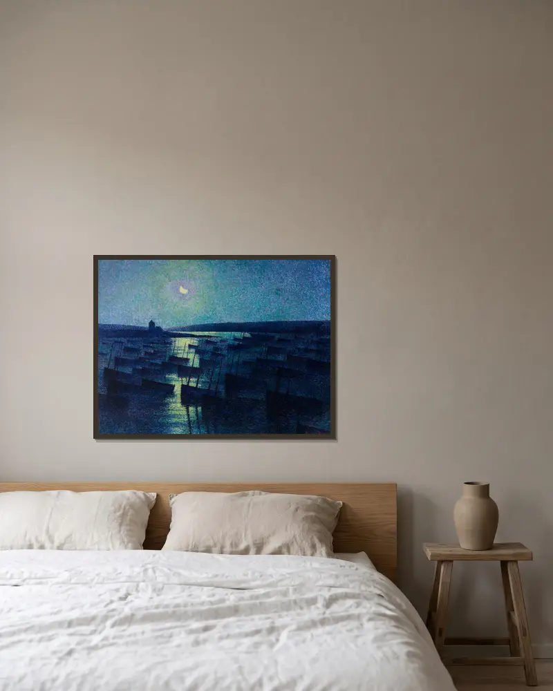 Camaret, Moonlight and Fishing Boats av Maximilien Luce inramad på en vägg
