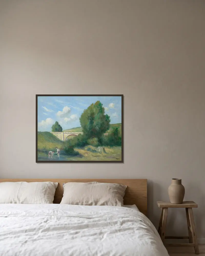 Två barn vid vattnet av Maximilien Luce inramad på en vägg