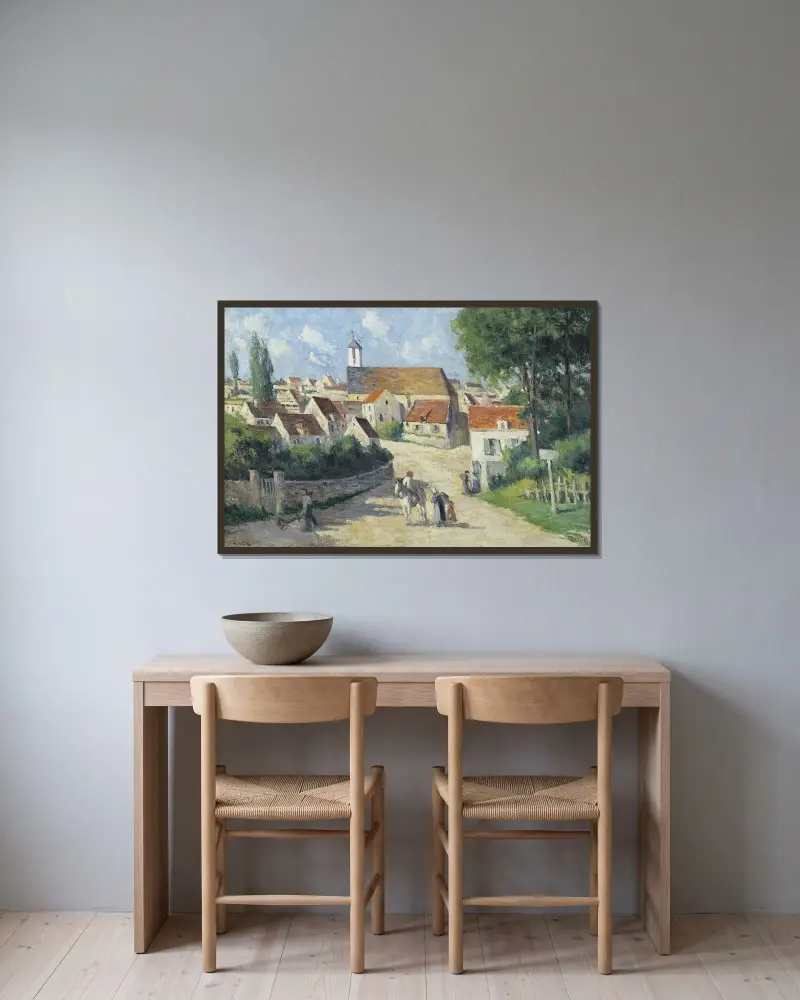 Guernes, bygatan av Maximilien Luce inramad på en vägg