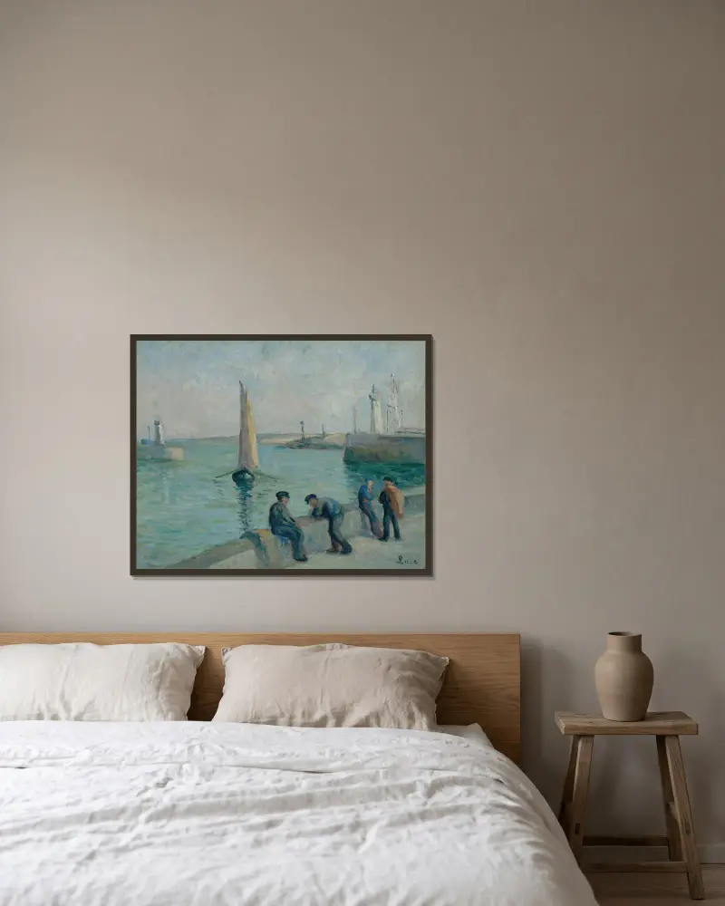 Honfleur, rybacy w porcie, Maximilien Luce w ramie na ścianie