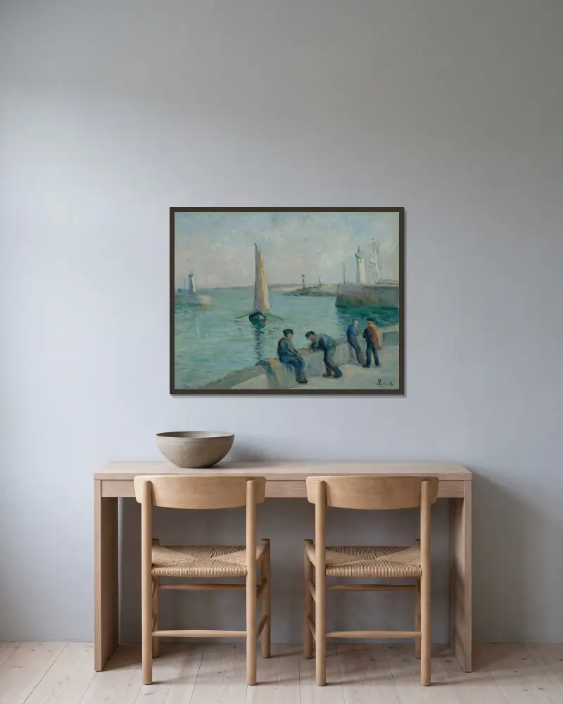 Honfleur, rybacy w porcie, Maximilien Luce w ramie na ścianie