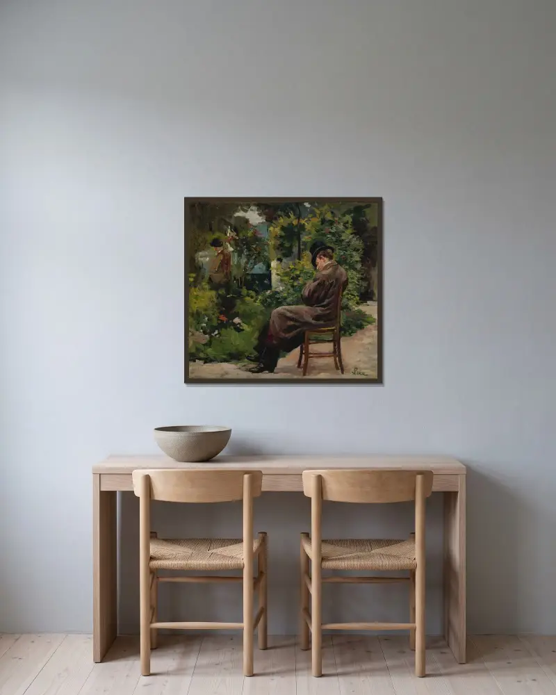 Trädgård i Montrouge av Maximilien Luce inramad på en vägg