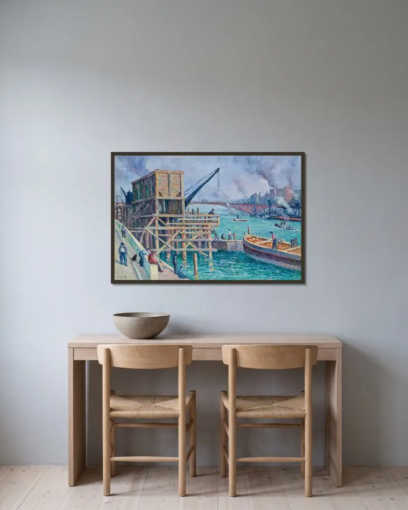 Die Seine am Pont Mirabeau von Maximilien Luce gerahmt an einer Wand