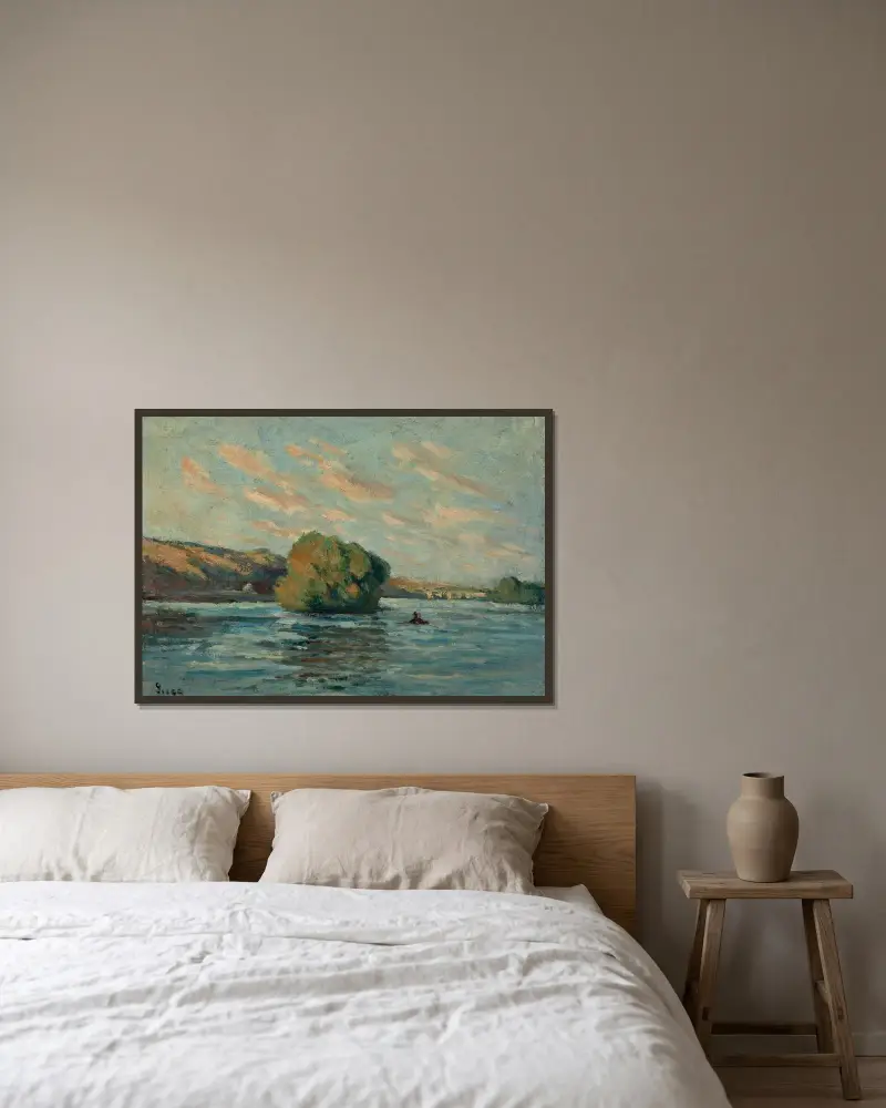 Seine och ön Rolleboise av Maximilien Luce inramad på en vägg