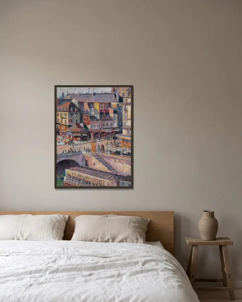 Die Brücke Saint-Michel und der Quai des Orfèvres von Maximilien Luce gerahmt an einer Wand