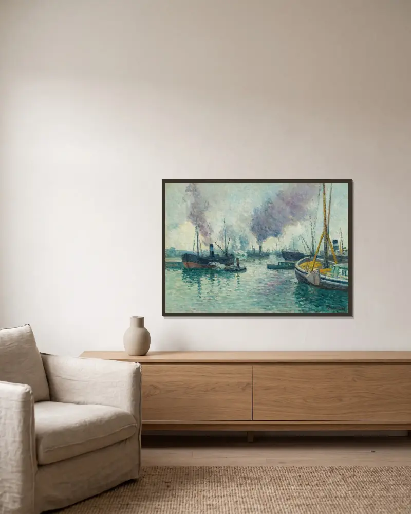 Rotterdams hamn av Maximilien Luce inramad på en vägg