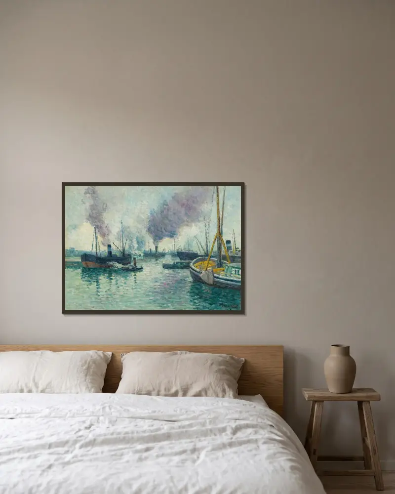 Rotterdams hamn av Maximilien Luce inramad på en vägg
