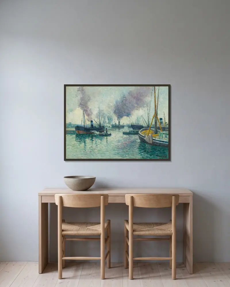 Rotterdams hamn av Maximilien Luce inramad på en vägg