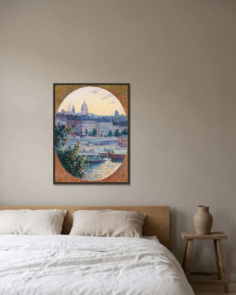 Le Quai Montebello Et La Colline Sainte-Geneviève av Maximilien Luce inramad på en vägg