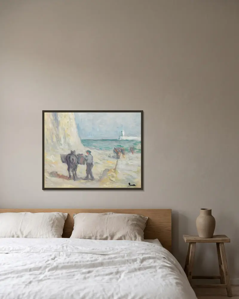 Le Tréport, insamling av tång av Maximilien Luce inramad på en vägg