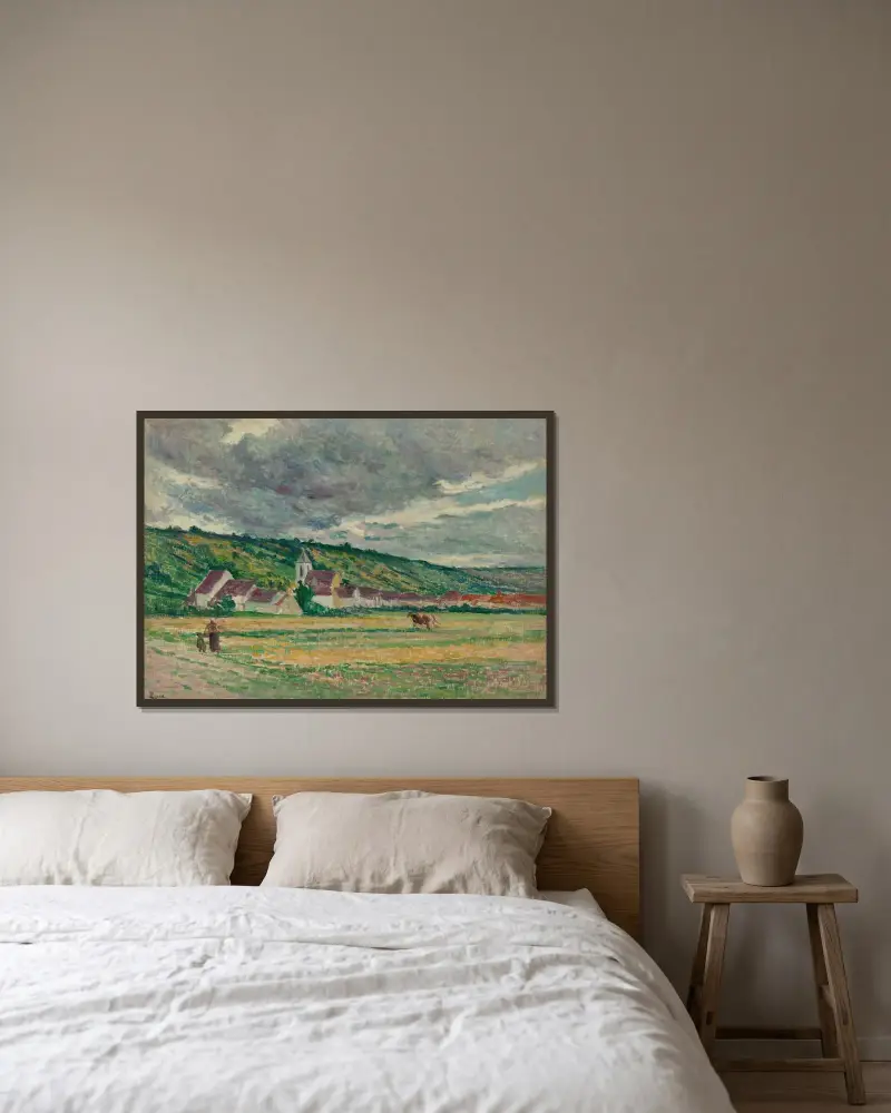 Byn Bessy av Maximilien Luce inramad på en vägg