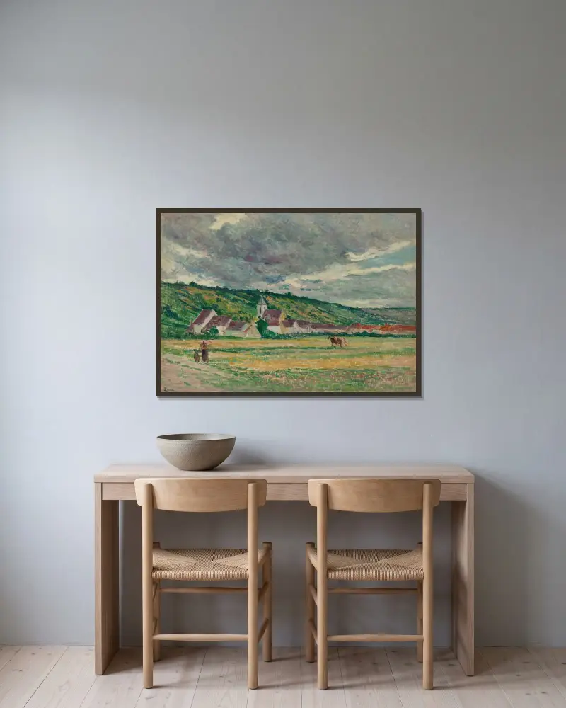 Byn Bessy av Maximilien Luce inramad på en vägg