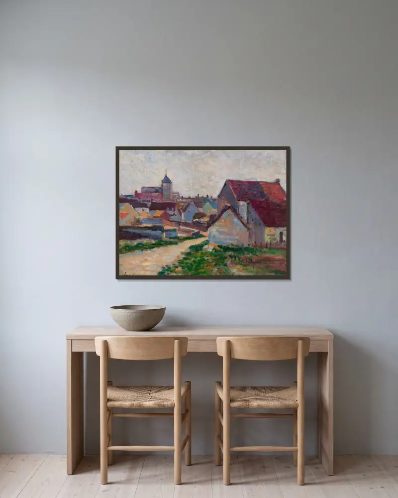 Le Village De Conche-Sur-Condoires av Maximilien Luce inramad på en vägg