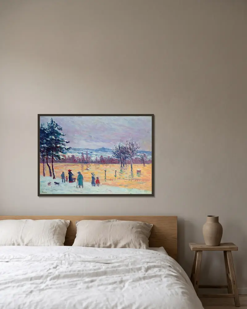 Überschwemmung in Longchamp von Maximilien Luce gerahmt an einer Wand