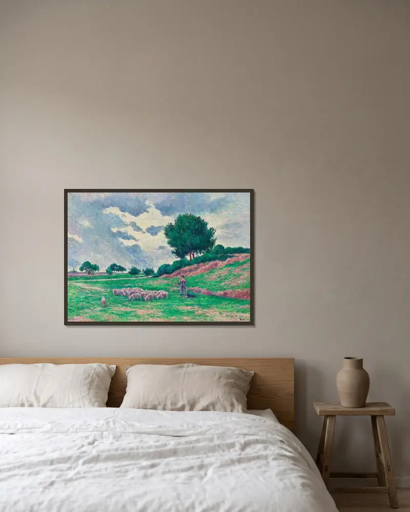 Méréville, fårflocken av Maximilien Luce inramad på en vägg