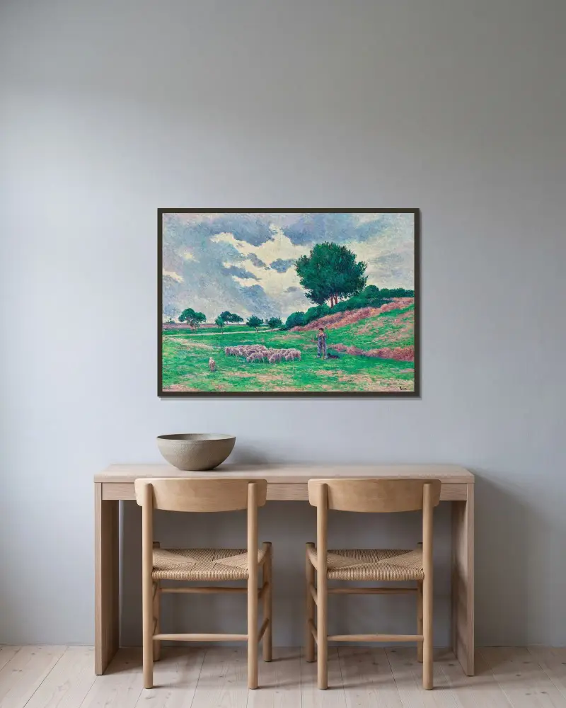 Méréville, fårflocken av Maximilien Luce inramad på en vägg