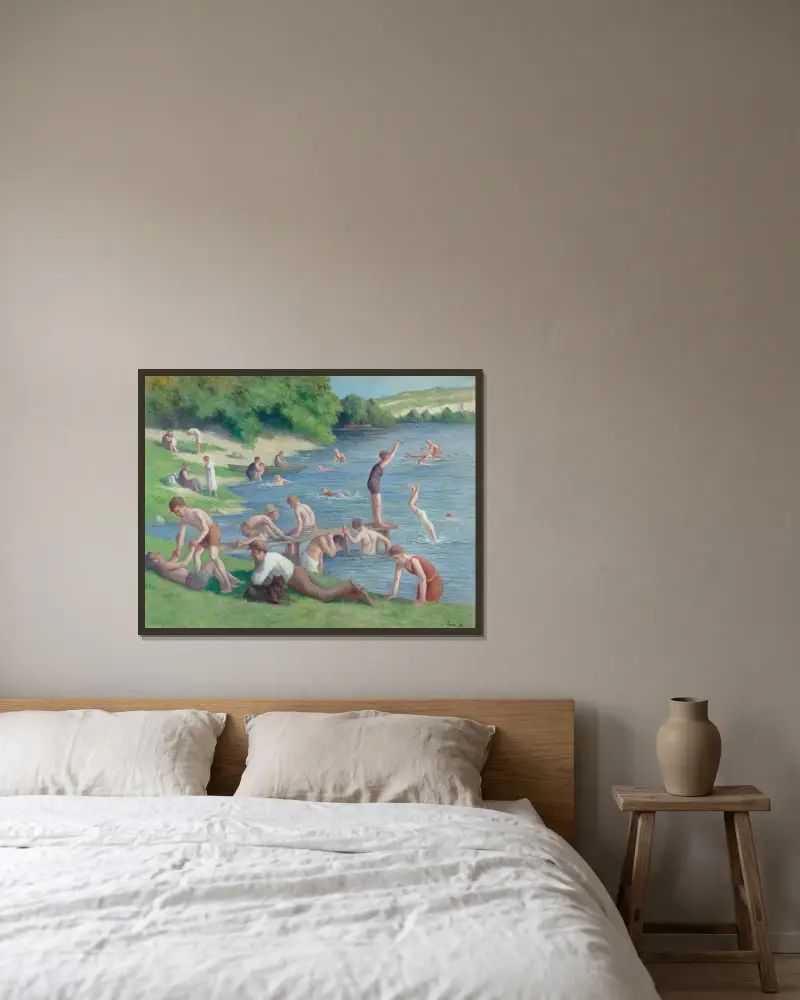 Méricourt, koupající se a potápěči, Maximilien Luce v rámu na stěně