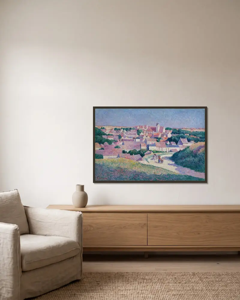 Moulineux, die Dorfeinfahrt von Maximilien Luce gerahmt an einer Wand