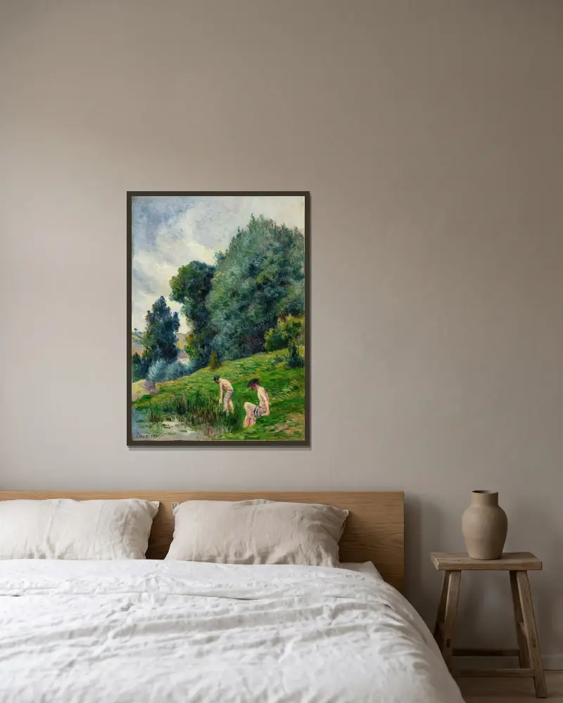 Moulineux, badarna av Maximilien Luce inramad på en vägg