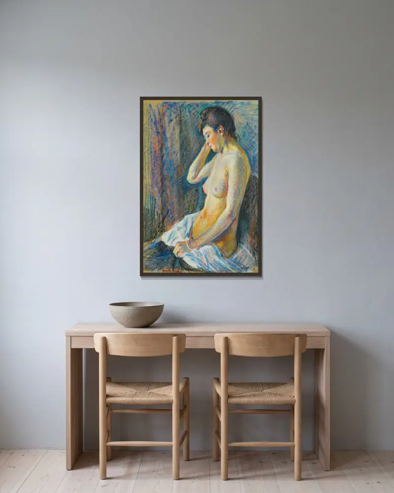 Nu Assis von Maximilien Luce gerahmt an einer Wand