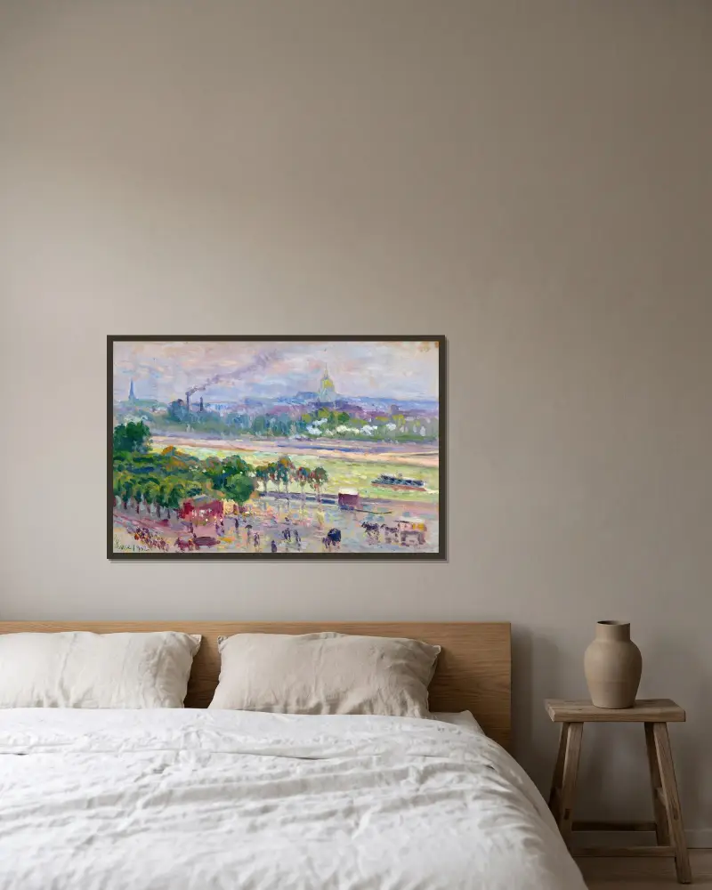 Paris, Seine och place de l'Alma av Maximilien Luce inramad på en vägg