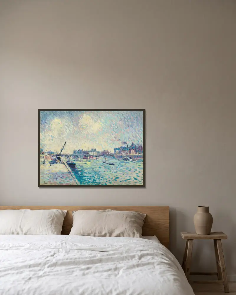 Paris, la Seine, Notre-Dame au loin av Maximilien Luce inramad på en vägg