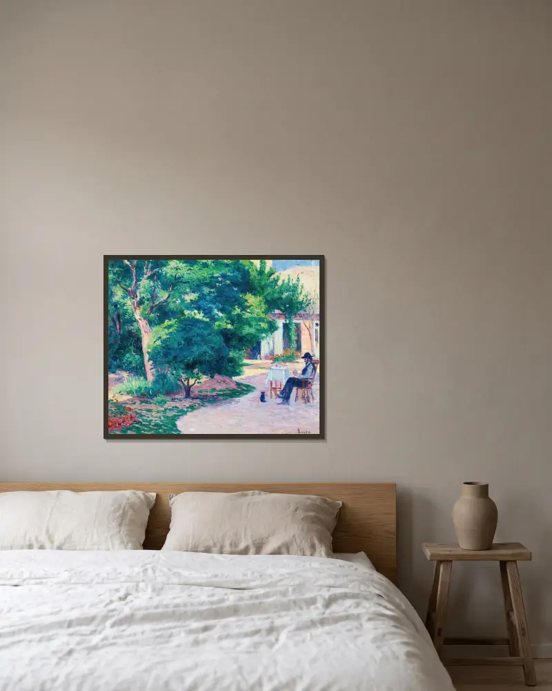 Paris, Alexandre Charpentiers trädgård i Hameau Boileau av Maximilien Luce inramad på en vägg