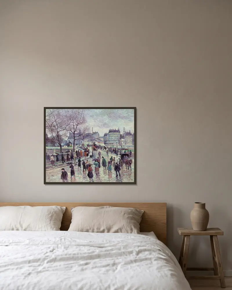 Paris, Pont de l’Archevêché av Maximilien Luce inramad på en vägg