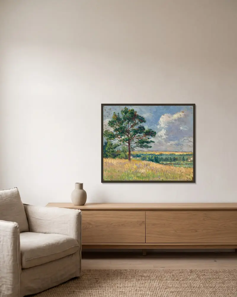 Landskap nära Méréville av Maximilien Luce inramad på en vägg